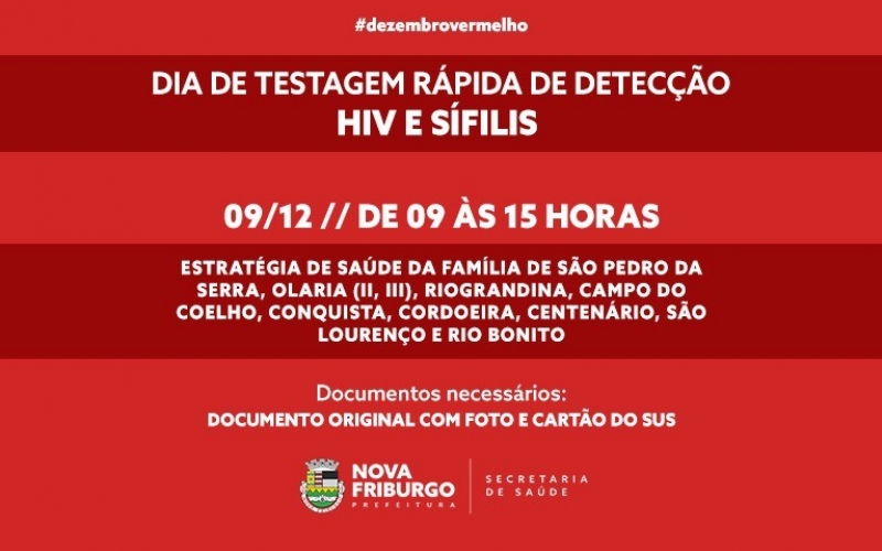 SECRETARIA MUNICIPAL DE SAÚDE PROMOVE DIA DE TESTAGEM PARA DETECÇÃO DO HIV E DA SÍFILIS 